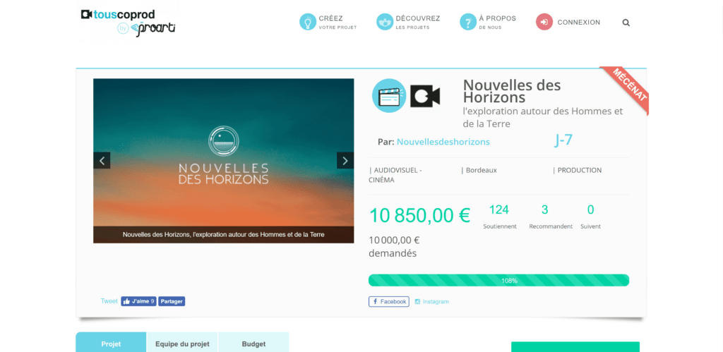 Le financement participatif pour aider le projet Nouvelles des Horizons.