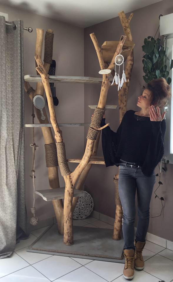 La jolie Julie Laguilliez au pied de son arbre à chat original